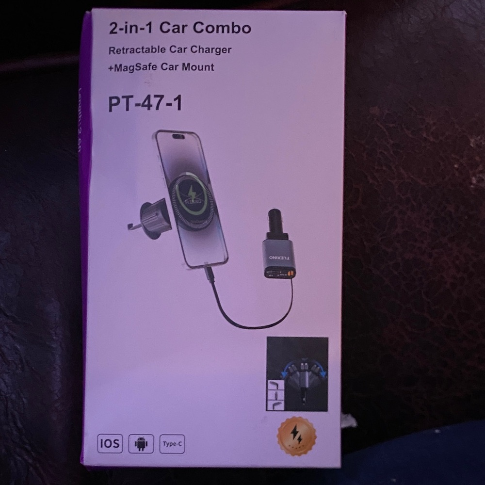 PT-47-1 2-in-1 Retractable Car Charger + MagSafe Car Mount - Black